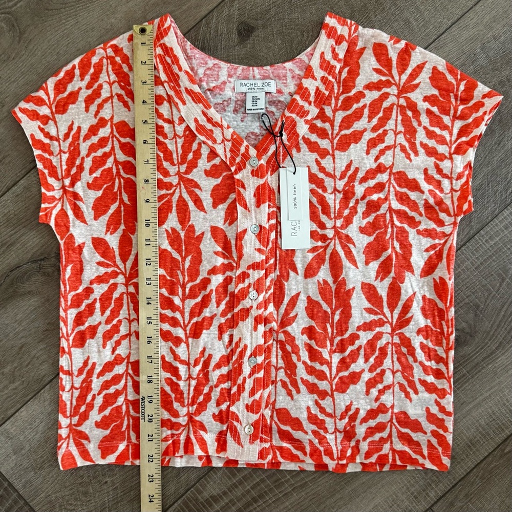 New Tropical Resort Wear Sleeveless Button Down Linen‎ V Neck Top Women's M - Picture 9 of 9